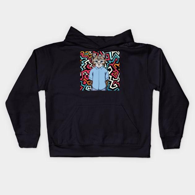 Funky Cool Cat Kids Hoodie by Art by Ergate